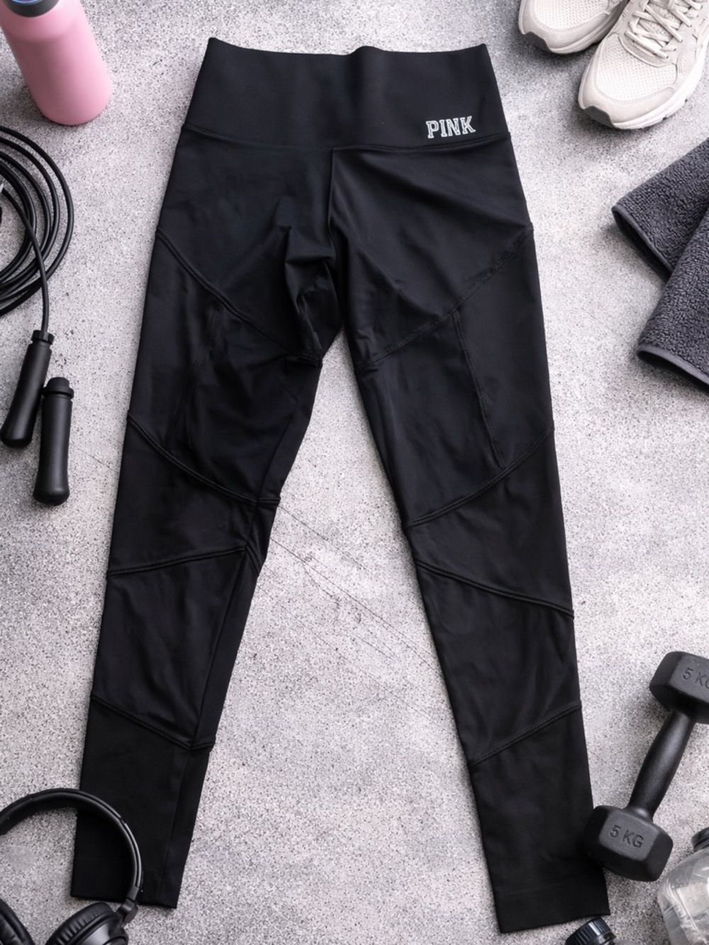 PINK Black High-Rise Seam-Detail Leggings